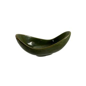 Olive Green Glaze Pottery Scoop Bowl Unbranded Serving Dish
